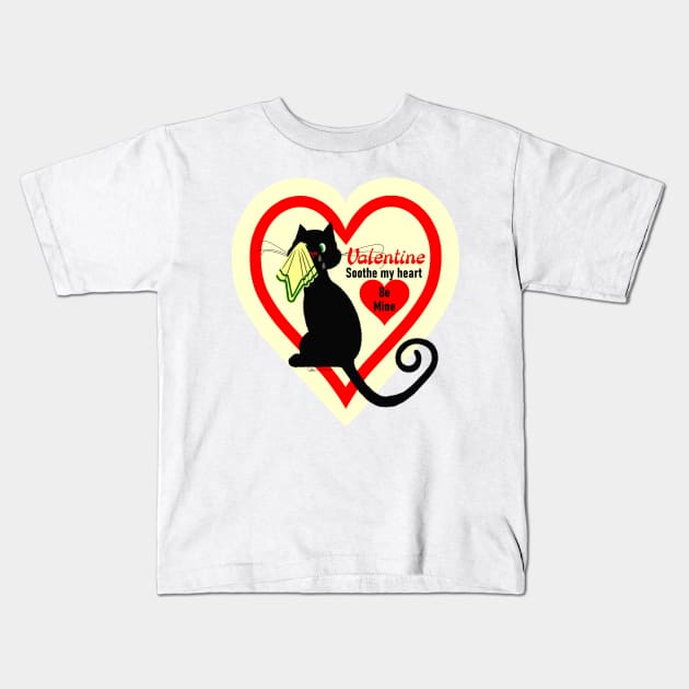 Crying Black Cat Old Fashioned Valentine Vintage Style Kids T-Shirt by ButterflyInTheAttic